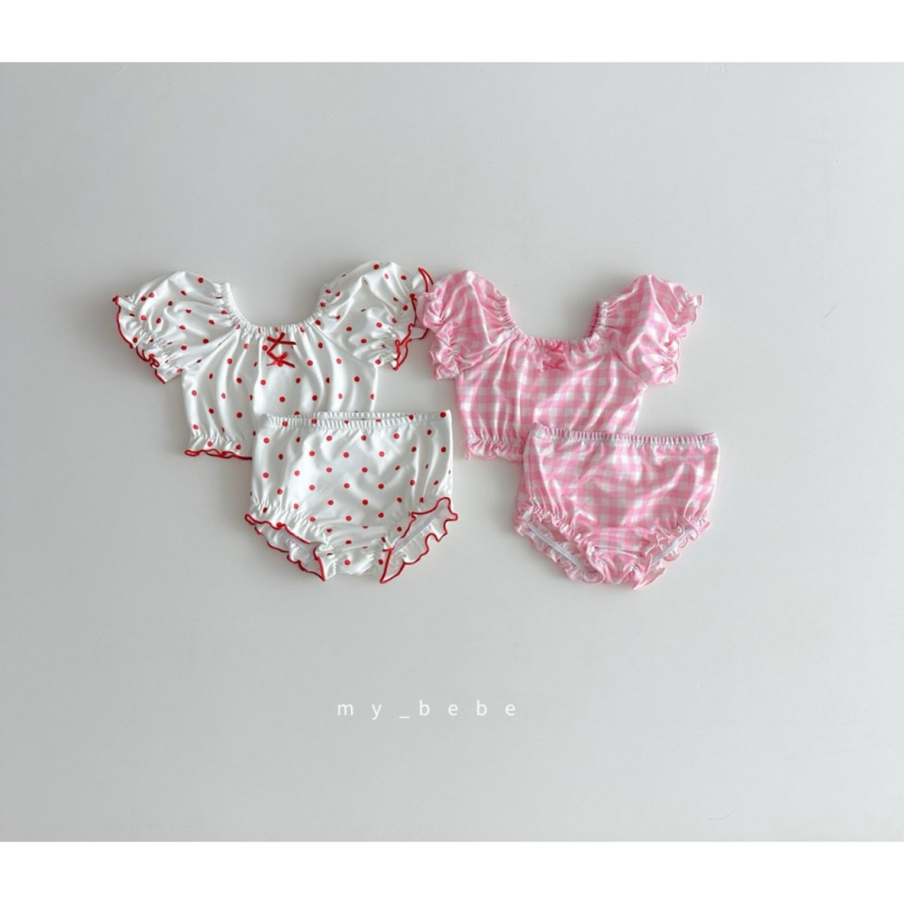 Mybebe 套裝 泳衣 上下+泳帽  마이베베 프릴비키니수영복(상의+하의+모자SET)-細節圖4