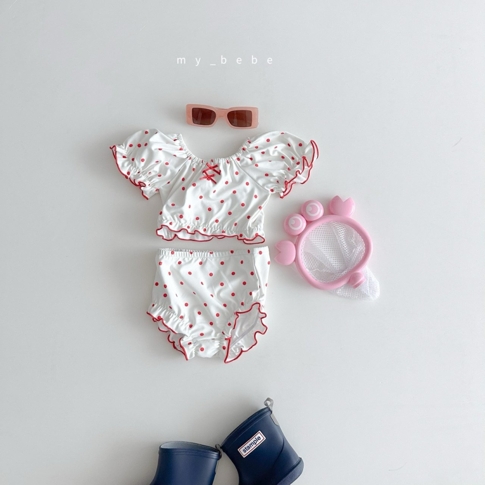 Mybebe 套裝 泳衣 上下+泳帽  마이베베 프릴비키니수영복(상의+하의+모자SET)-細節圖5