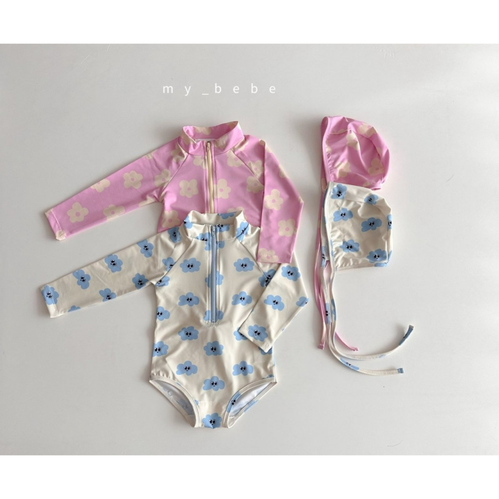Mybebe 套裝 泳衣+泳帽  마이베베 지퍼래쉬가드(래쉬가드+모자SET)-細節圖2