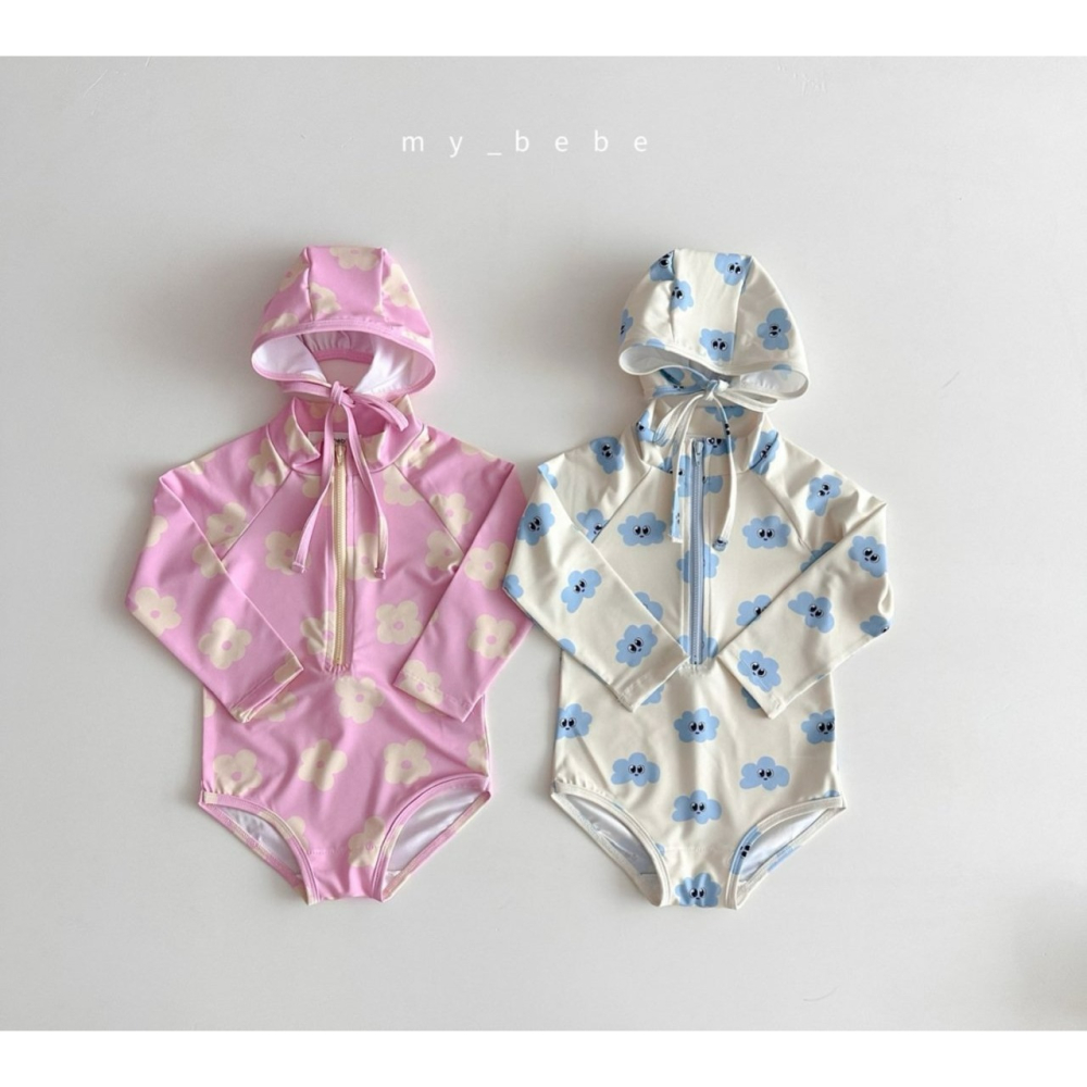 Mybebe 套裝 泳衣+泳帽  마이베베 지퍼래쉬가드(래쉬가드+모자SET)-細節圖3