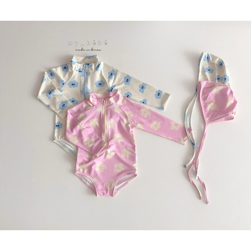 Mybebe 套裝 泳衣+泳帽  마이베베 지퍼래쉬가드(래쉬가드+모자SET)-細節圖4