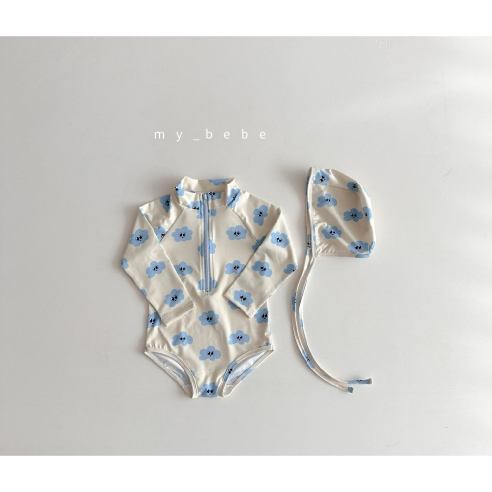 Mybebe 套裝 泳衣+泳帽  마이베베 지퍼래쉬가드(래쉬가드+모자SET)-細節圖5