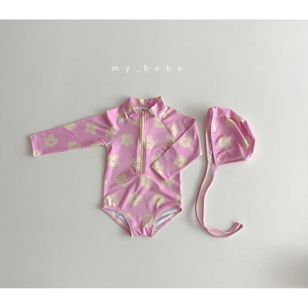 Mybebe 套裝 泳衣+泳帽  마이베베 지퍼래쉬가드(래쉬가드+모자SET)-細節圖6