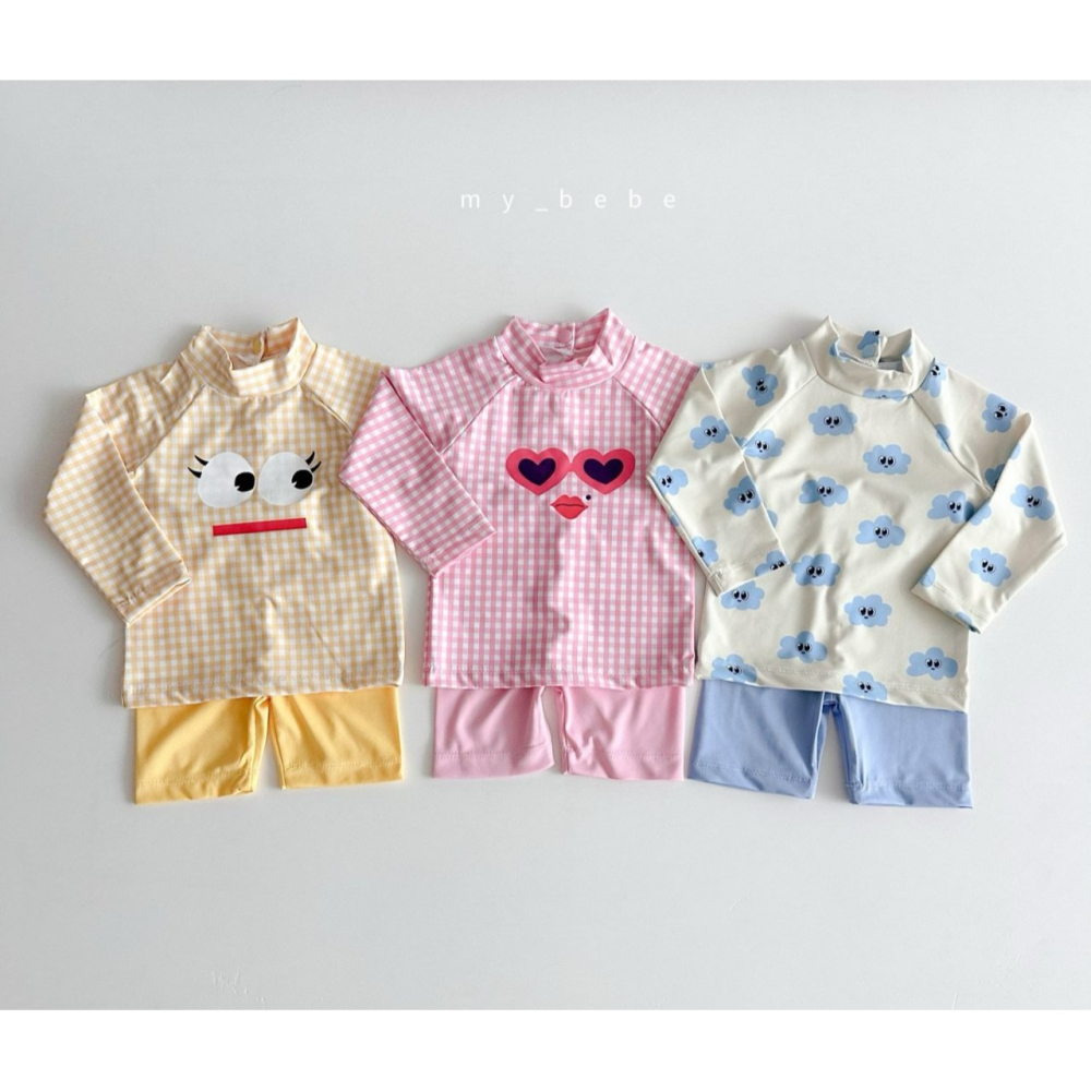 Mybebe 泳衣 套裝上下 마이베베 반짝눈래쉬가드세트-細節圖2