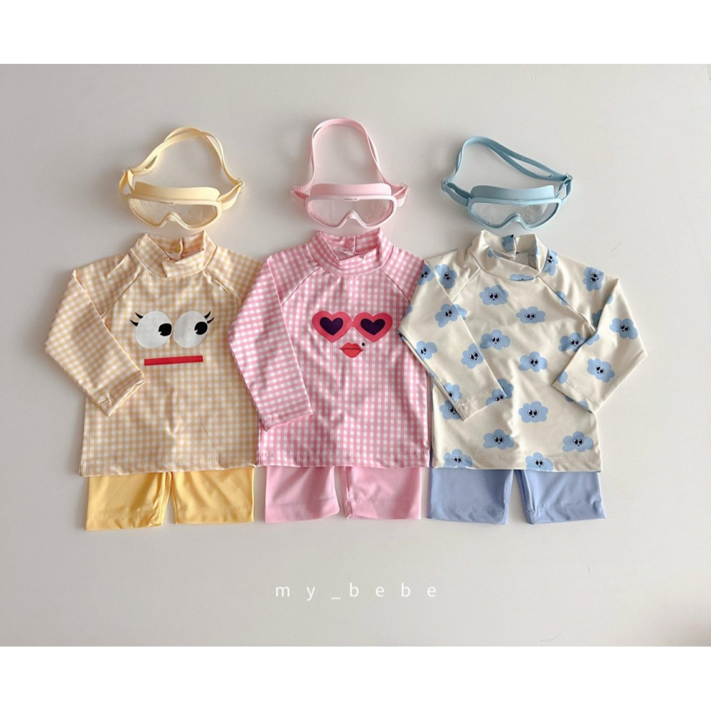 Mybebe 泳衣 套裝上下 마이베베 반짝눈래쉬가드세트-細節圖3