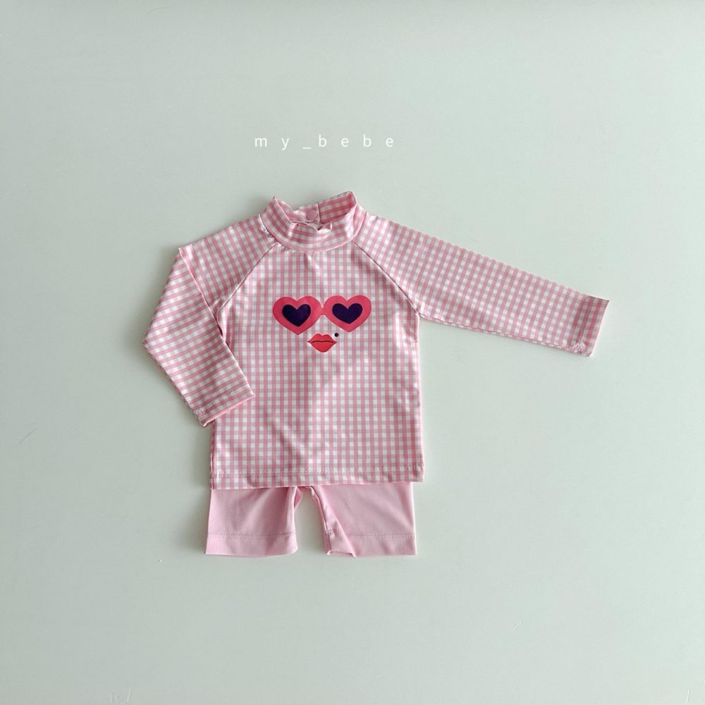 Mybebe 泳衣 套裝上下 마이베베 반짝눈래쉬가드세트-細節圖5