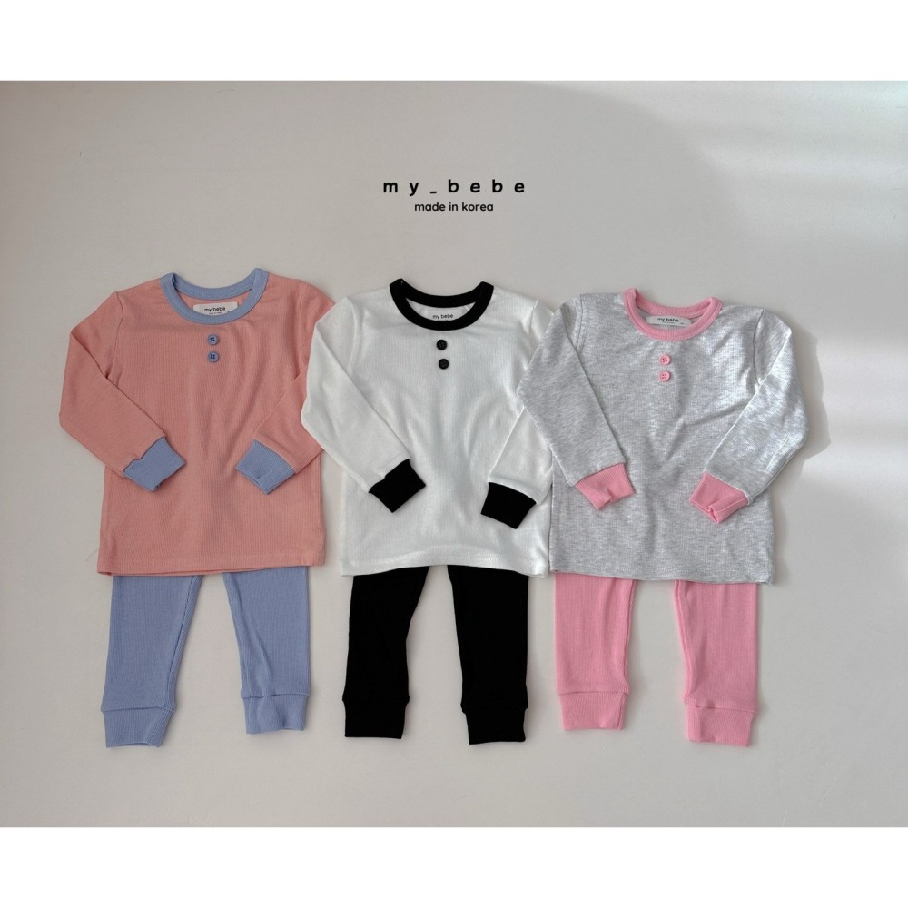 Mybebe 套裝 上下 마이베베 배색골지실내복-細節圖3