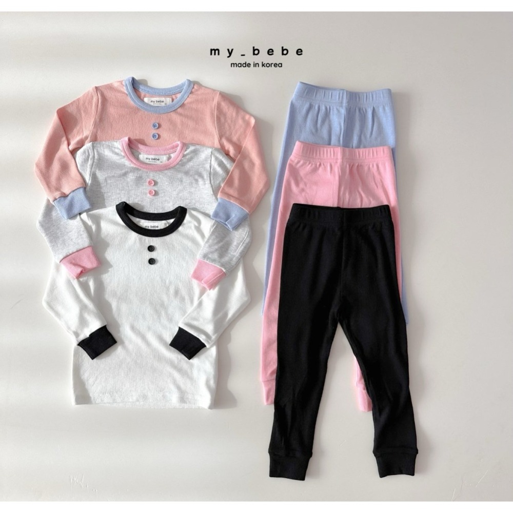 Mybebe 套裝 上下 마이베베 배색골지실내복-細節圖5
