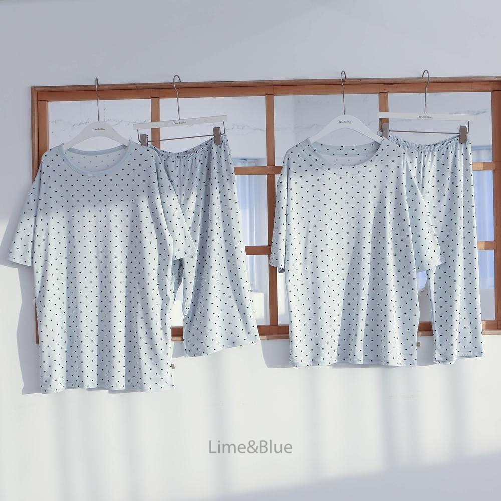 Lime&Blue 套裝 上下 라인앤블루 썸머셀럽도트반팔상하세트(성인)-細節圖7