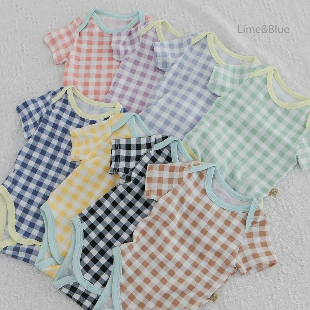 Lime&Blue 包屁衣 라인앤블루 썸머크래커체크반팔슈트-細節圖2