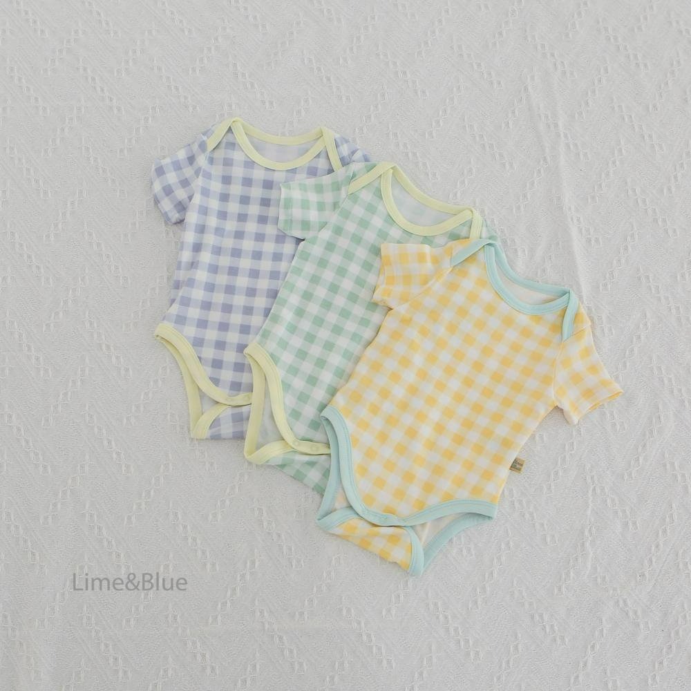 Lime&Blue 包屁衣 라인앤블루 썸머크래커체크반팔슈트-細節圖3