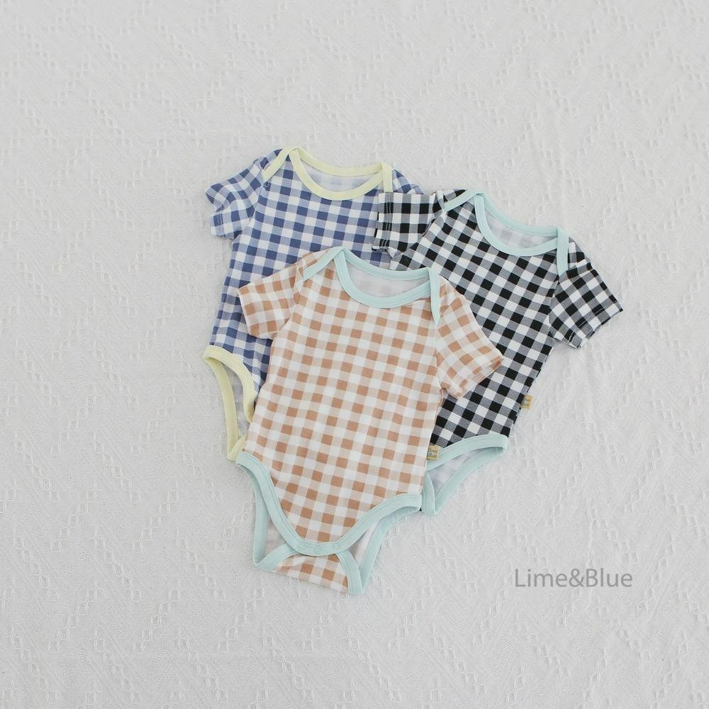 Lime&Blue 包屁衣 라인앤블루 썸머크래커체크반팔슈트-細節圖4