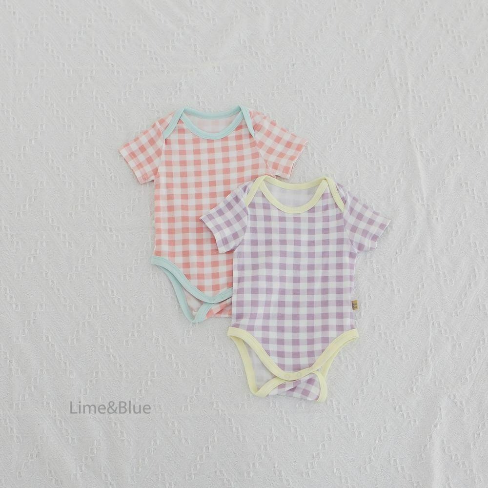 Lime&Blue 包屁衣 라인앤블루 썸머크래커체크반팔슈트-細節圖5