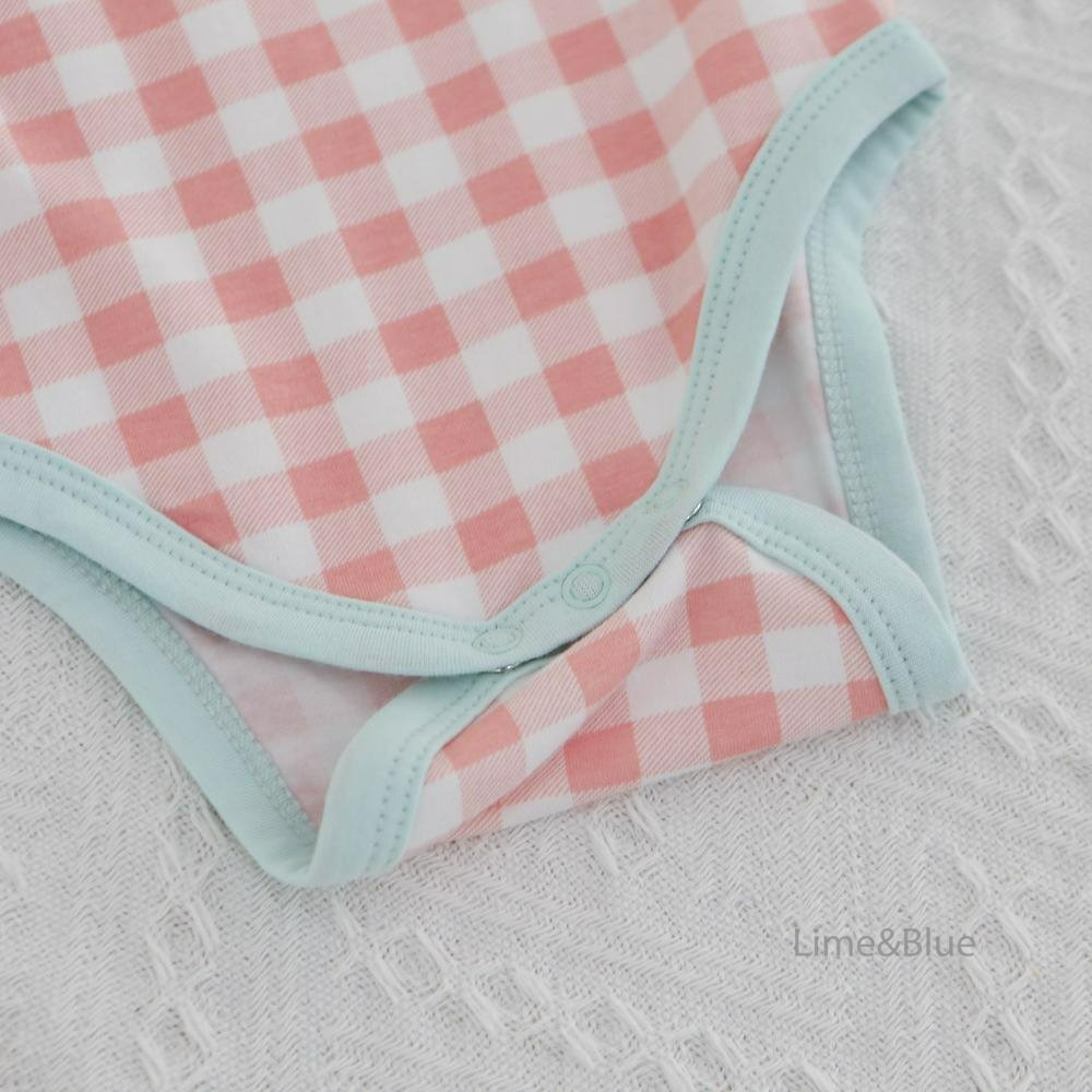 Lime&Blue 包屁衣 라인앤블루 썸머크래커체크반팔슈트-細節圖8