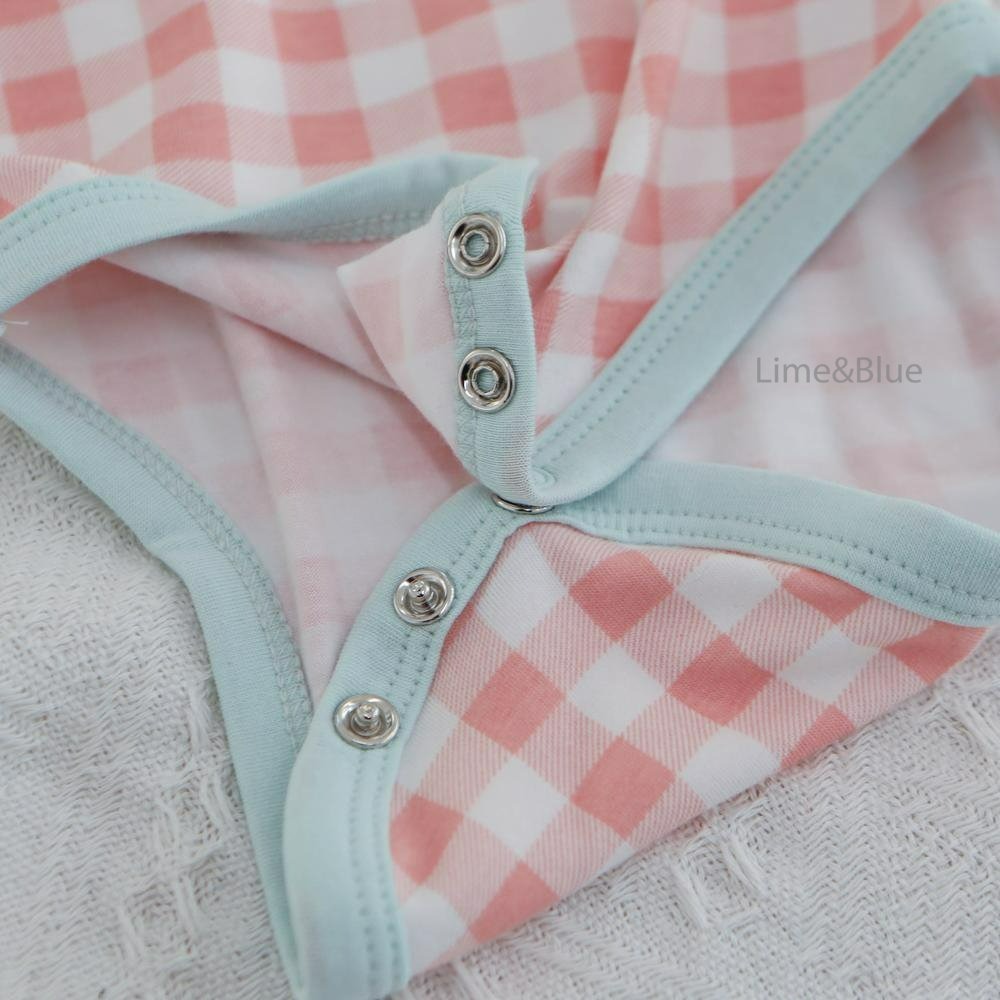 Lime&Blue 包屁衣 라인앤블루 썸머크래커체크반팔슈트-細節圖9