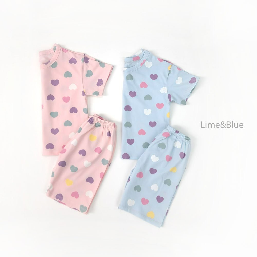 Lime&Blue 套裝 上下 라인앤블루 러브하트반팔상하세트-細節圖3