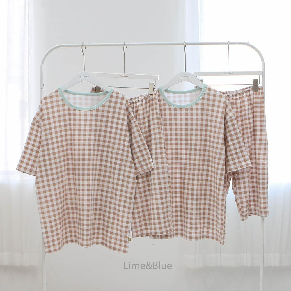 Lime&Blue 套裝 上下 (成人) 라인앤블루 썸머크래커체크반팔상하세트(성인)-細節圖2