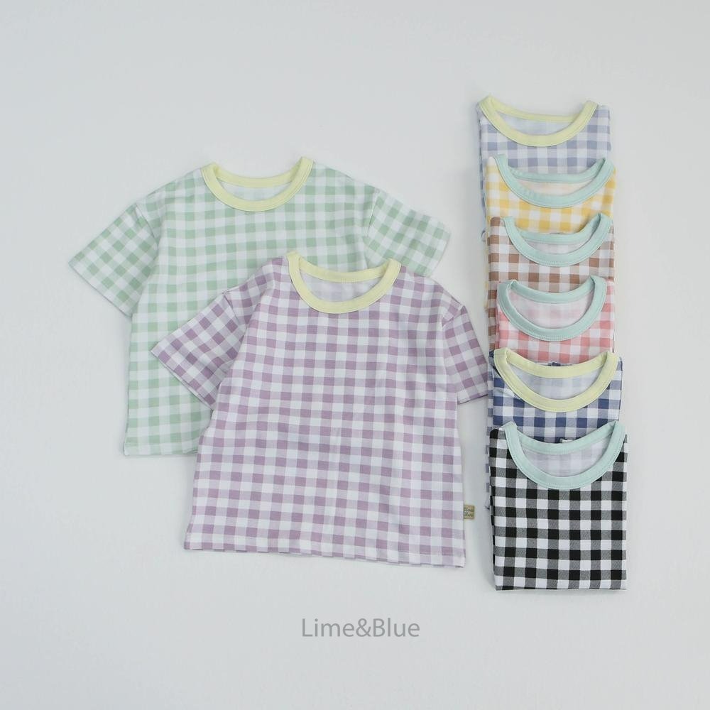 Lime&Blue 套裝 上下 라인앤블루 썸머크래커체크반팔상하세트-細節圖3