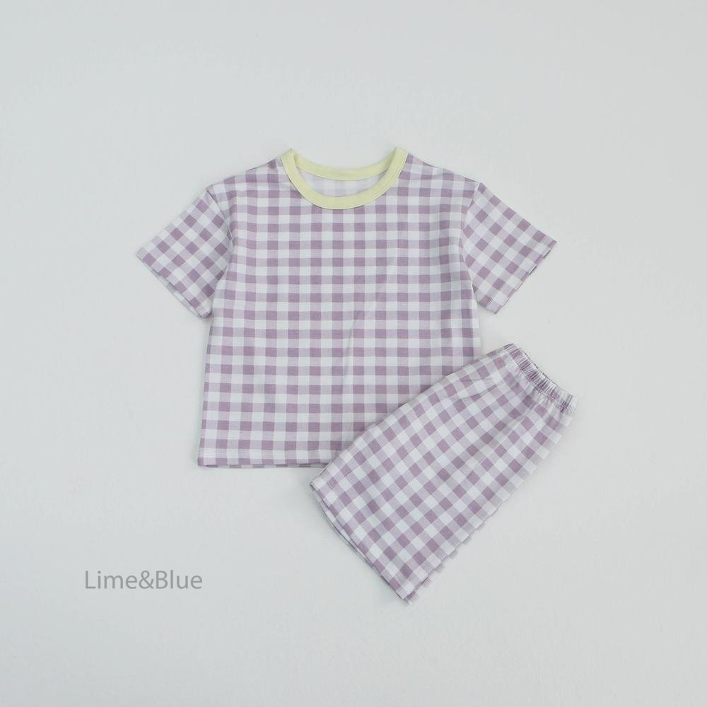 Lime&Blue 套裝 上下 라인앤블루 썸머크래커체크반팔상하세트-規格圖8