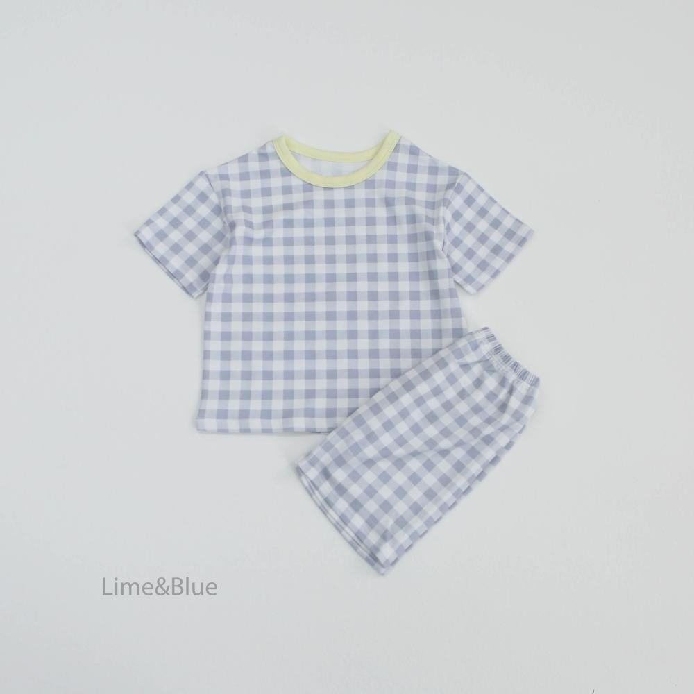 Lime&Blue 套裝 上下 라인앤블루 썸머크래커체크반팔상하세트-規格圖8
