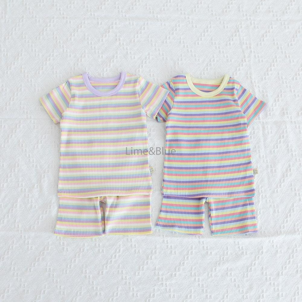 Lime&Blue 套裝 上下 라인앤블루 레인보우단가라상하세트-細節圖3