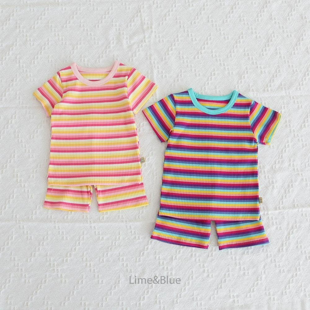 Lime&Blue 套裝 上下 라인앤블루 레인보우단가라상하세트-細節圖4