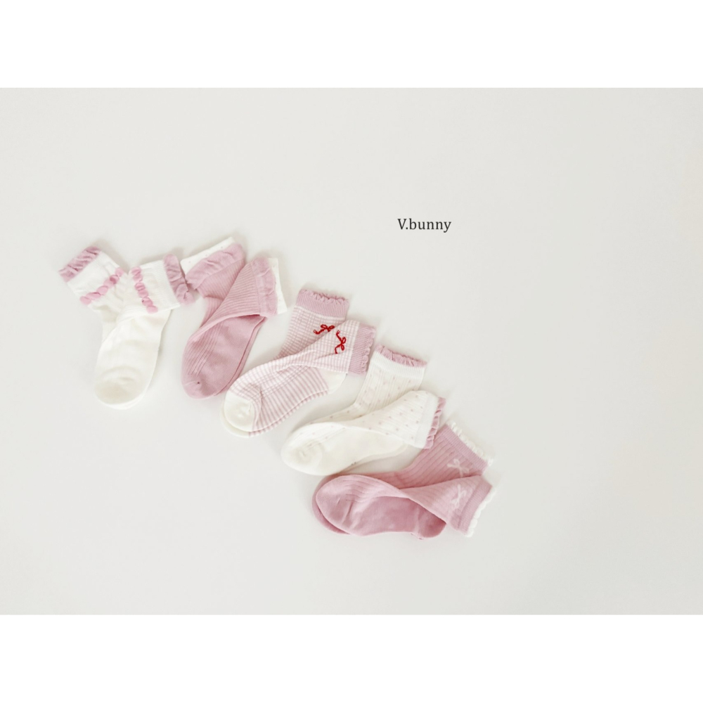 V.bunny 襪子 바닐라버니 밀크리본양말세트-細節圖3
