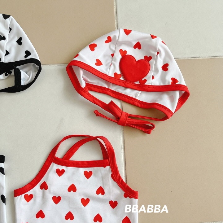 BBABBA 泳裝(含帽) 빠빠 하트끈수영복-細節圖2