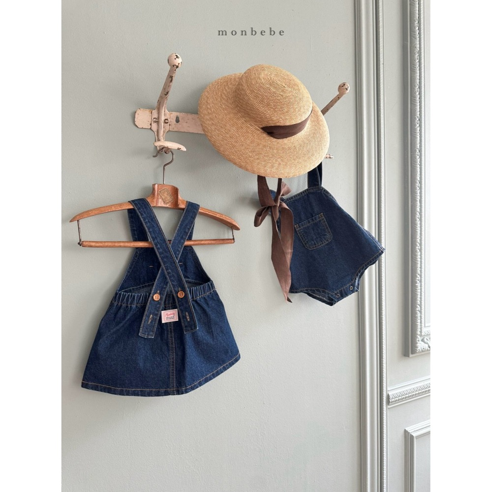 Monbebe 吊帶裙 裙子 몽베베 봉봉데님멜빵스커트-細節圖4