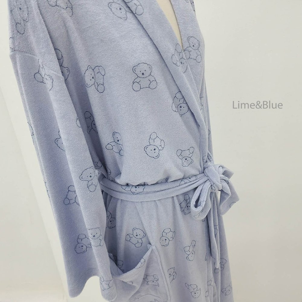 Lime&Blue 浴巾 라임앤블루 라인곰돌이테리가운(성인)-細節圖7
