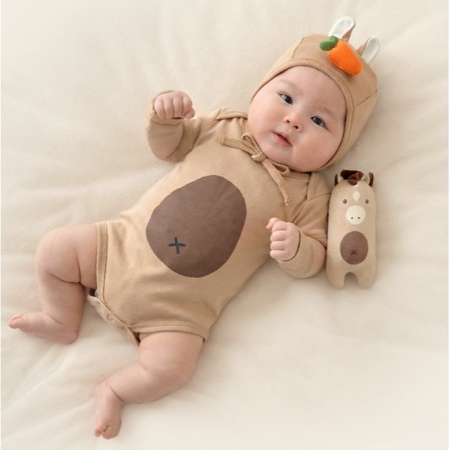 馬年新品 小馬胡蘿蔔包屁套裝(含帽) 純棉韓國製 말띠 당근말 바디수트-細節圖2