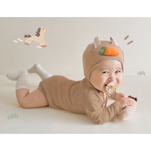 馬年新品 小馬胡蘿蔔包屁套裝(含帽) 純棉韓國製 말띠 당근말 바디수트-細節圖3