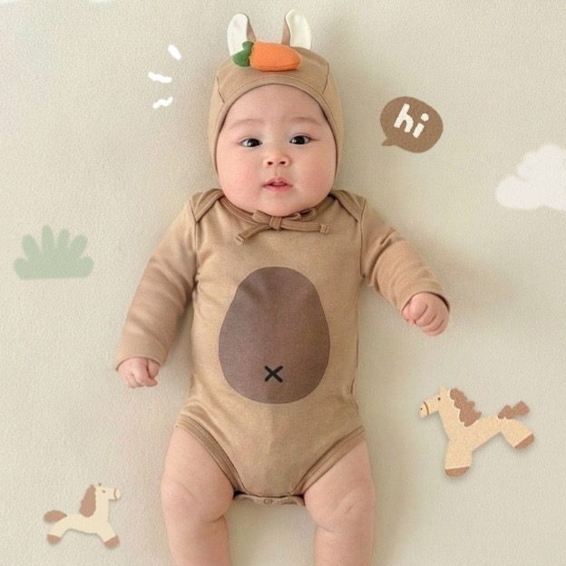 馬年新品 小馬胡蘿蔔包屁套裝(含帽) 純棉韓國製 말띠 당근말 바디수트-規格圖8