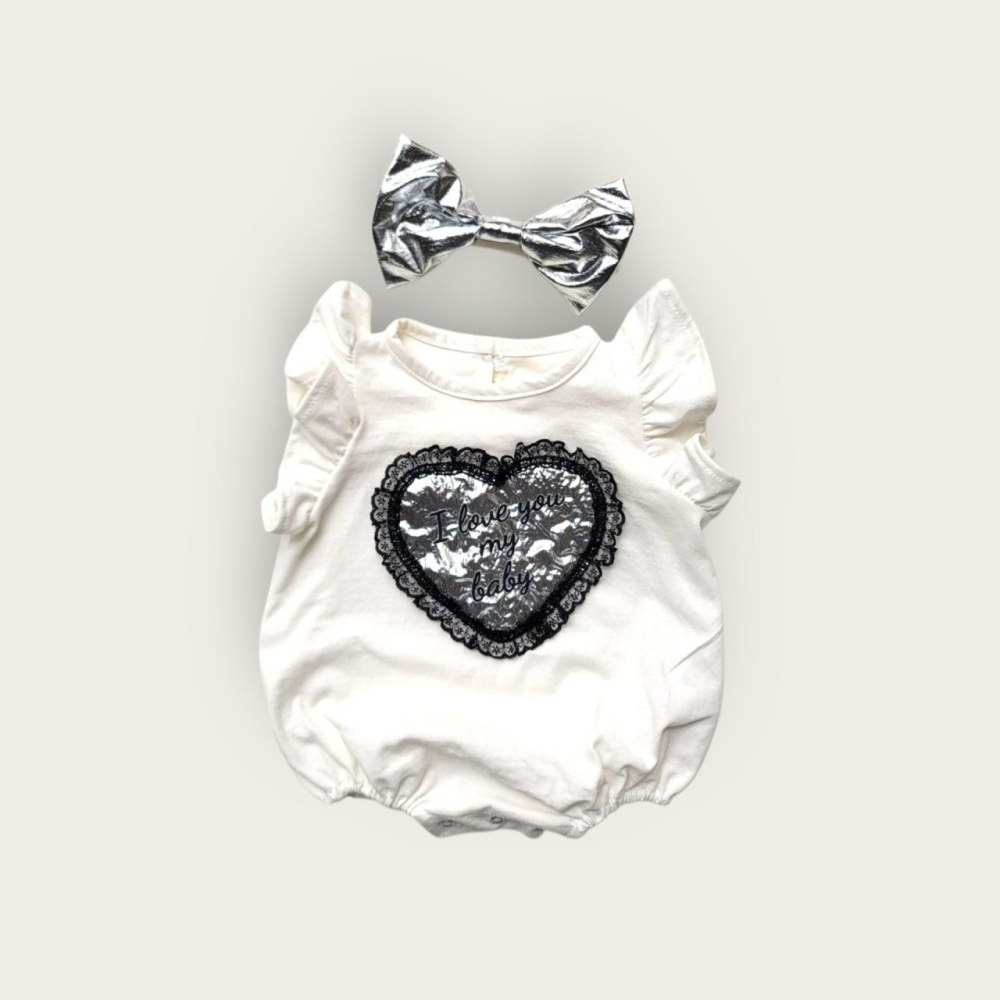 Moran 套裝 包屁衣+髮帶 모란 레이스하트슈트세트-細節圖3