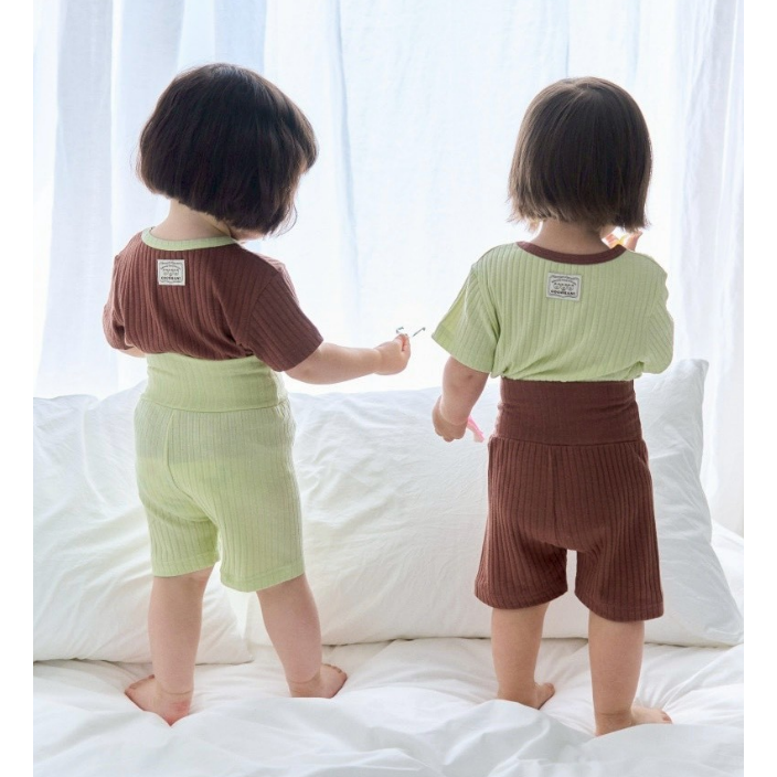 韓國製 撞色夏季室內服套裝 (短袖+短褲)  杜拜巧克力款-細節圖2