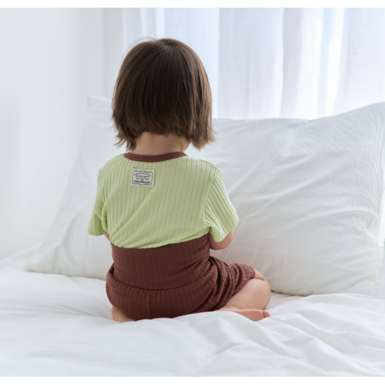 韓國製 撞色夏季室內服套裝 (短袖+短褲)  杜拜巧克力款-細節圖3