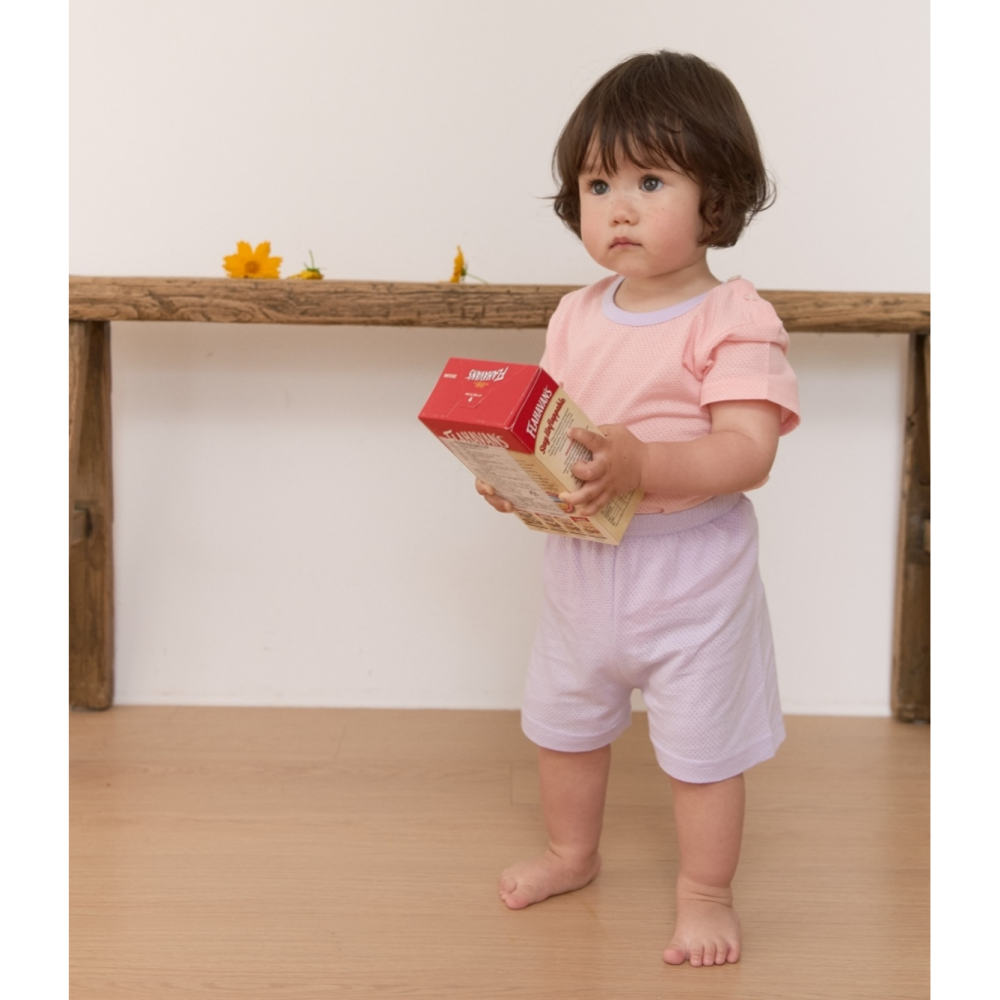 韓國製 馬卡龍夏季室內服套裝 (網眼) 短袖+短褲-細節圖3