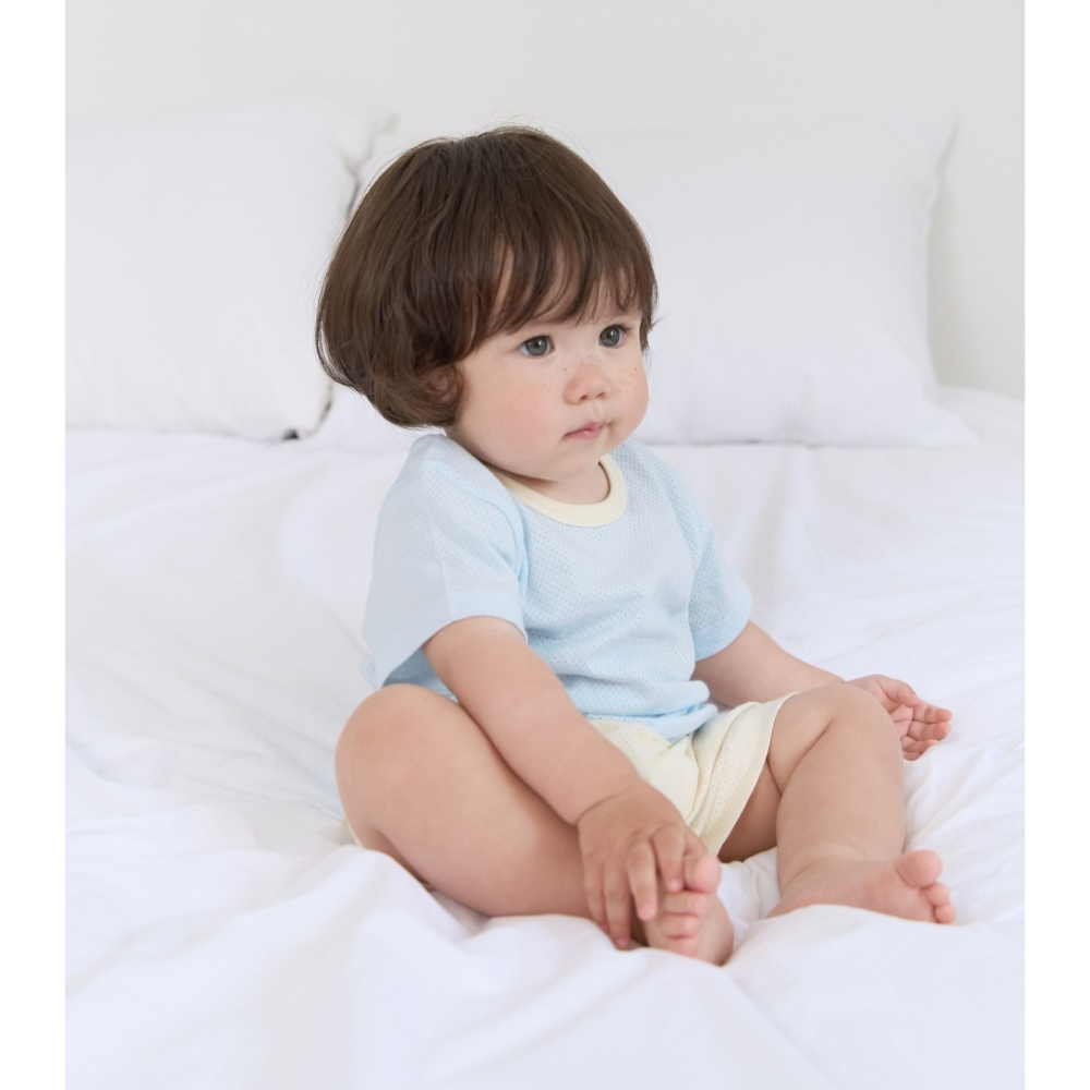 韓國製 馬卡龍夏季室內服套裝 (網眼) 短袖+短褲-細節圖4