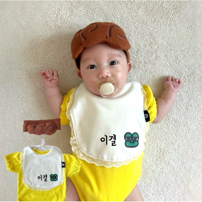 韓國製 小葵寶寶 套裝三件組 (包屁衣+圍兜+髮帶)-細節圖5