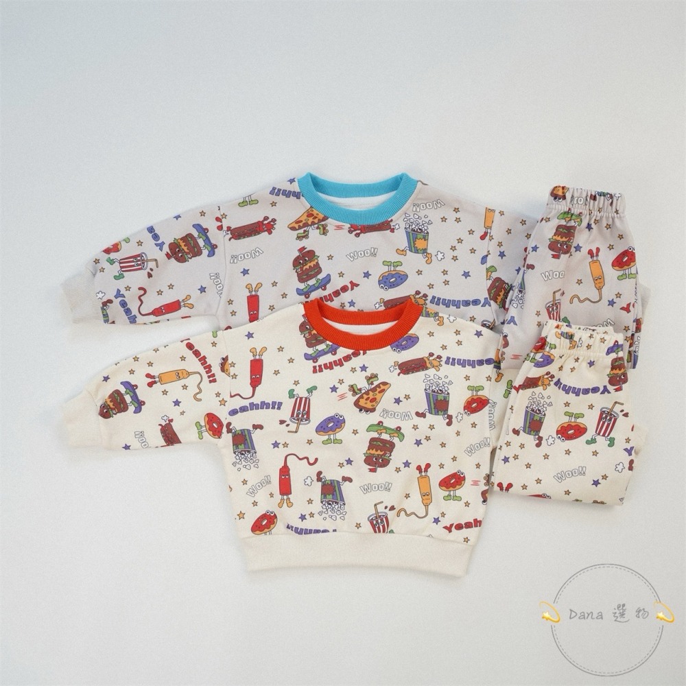 ⚡️Dana 選物⚡️卡通歐美風披薩滿版兩件套裝-細節圖2
