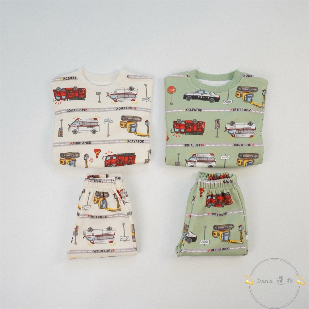 ⚡️Dana 選物⚡️秋季新款卡通汽車滿版兩件套裝-細節圖2