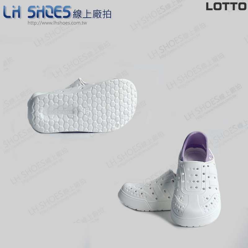 B品 LOTTO 可踩後跟 洞洞鞋 涼鞋 童鞋 白/紫 CM17 (LT6897)-細節圖2