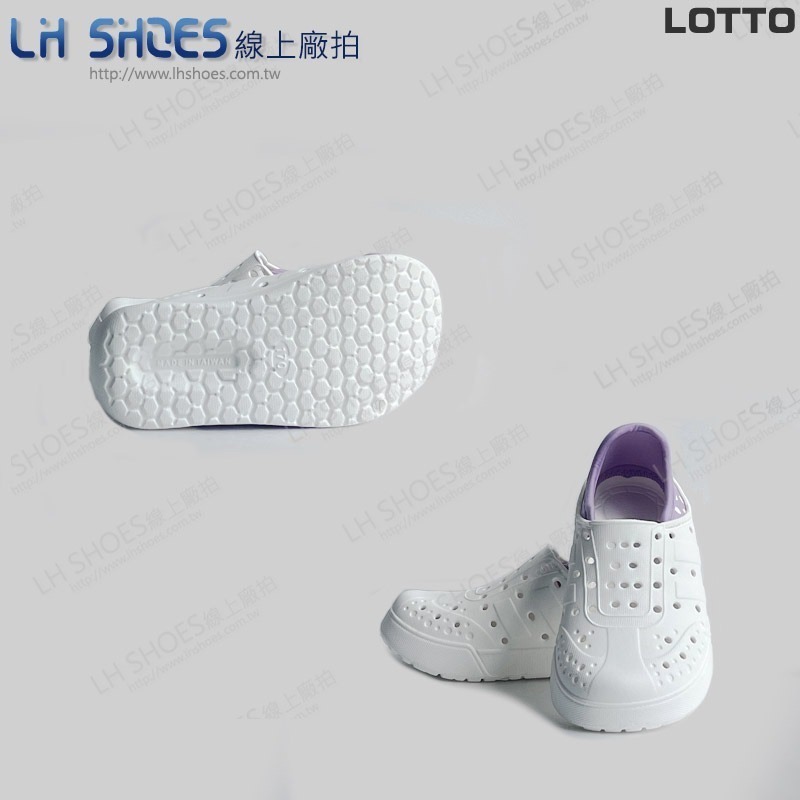 LOTTO 可踩後跟 童 洞洞鞋 白紫 CM 17 (6897) 瑕疵特價-細節圖2