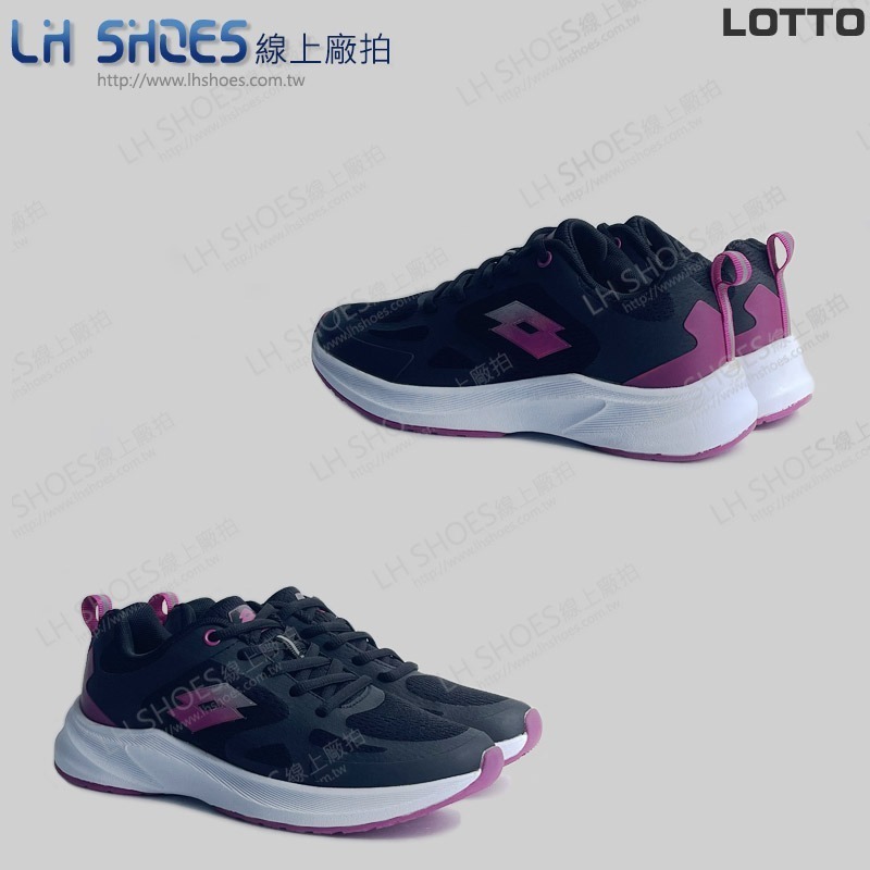 B品 LOTTO 賈卡 運動鞋 女鞋 黑/紫紅 CM23.5 (LT5010)-細節圖3