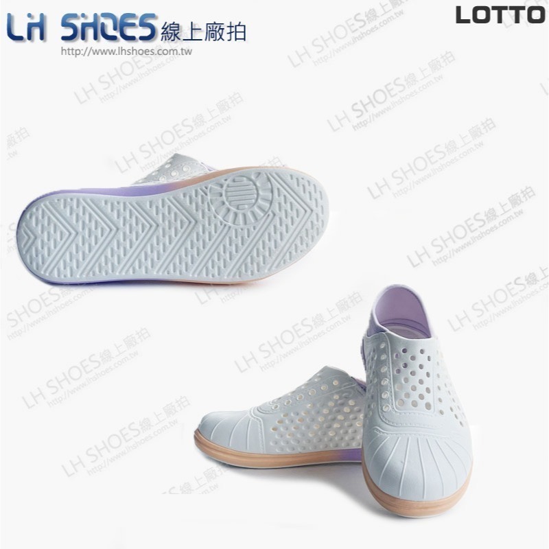 B品 LOTTO 可踩後跟 洞洞鞋 女鞋 白/紫 CM25 (LT8249)-細節圖3