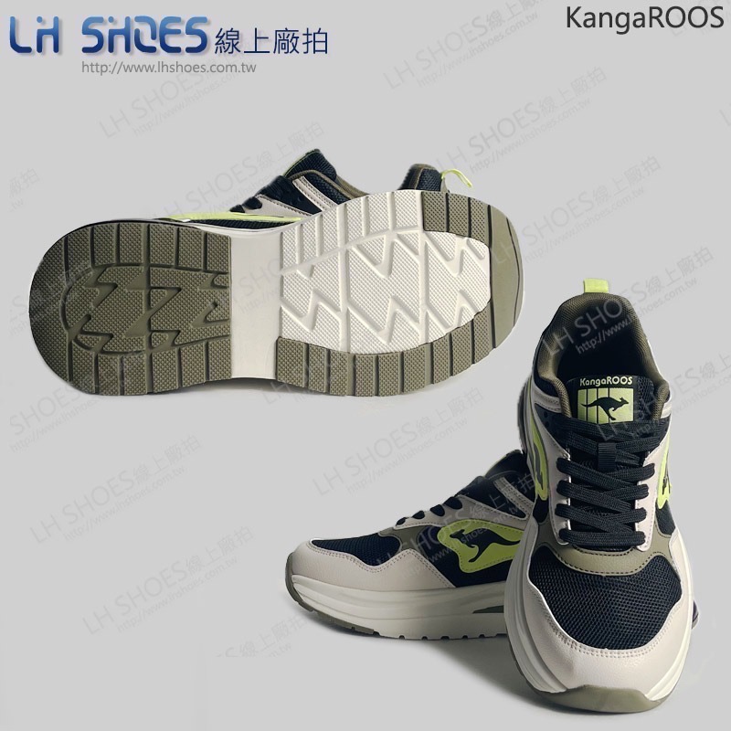 KangaROOS 美國袋鼠 氣墊 寬楦 運動鞋 男鞋 墨綠/黑/米/黃 (KM32035)-細節圖3