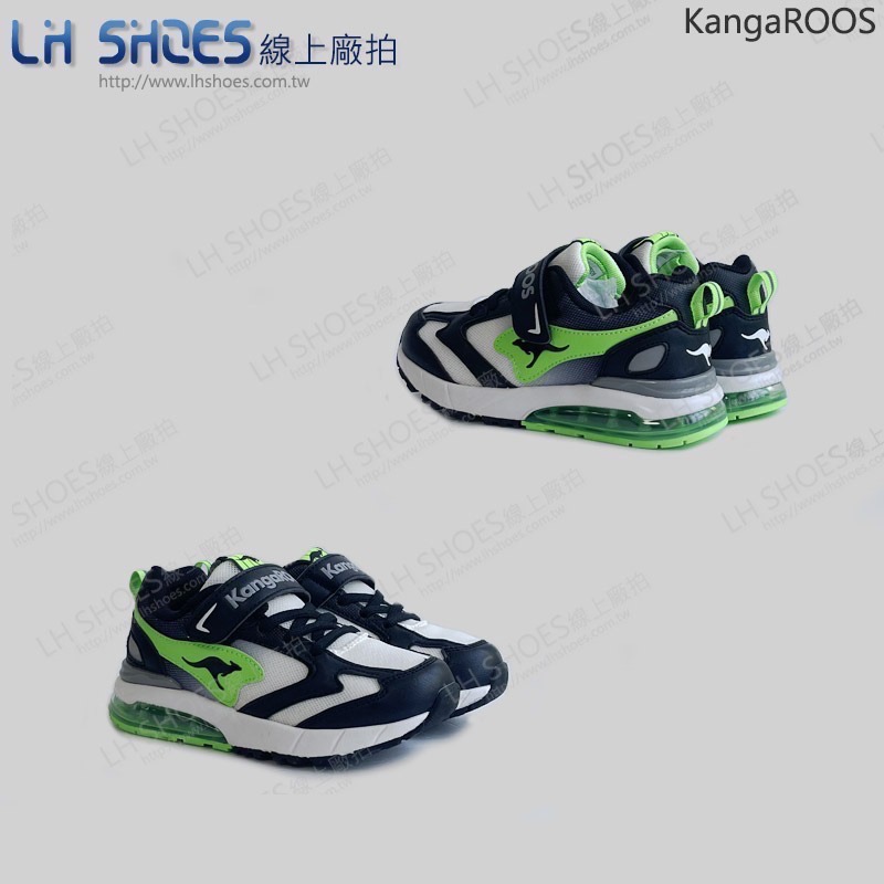 KangaROOS 防潑水 氣墊 童 運動鞋 黑綠 CM 19/21 (31950)-細節圖2