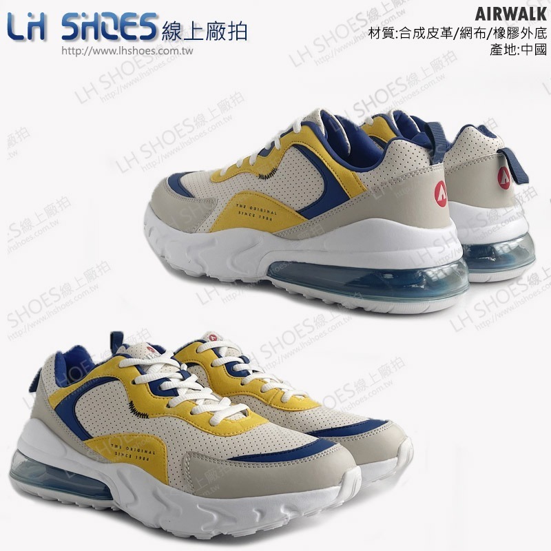 B品 AIR WALK 運動鞋 男鞋 米/黃/藍 CM27.5/CM28 (AW81107)-細節圖2