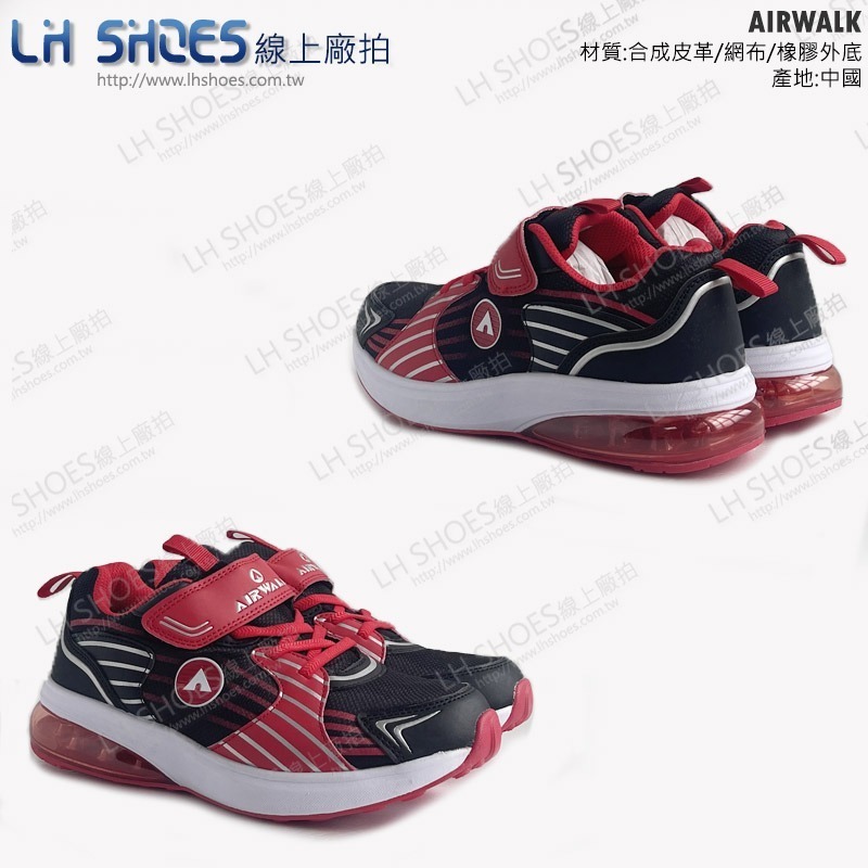 B品 AIR WALK 氣墊 運動鞋 童鞋 紅/黑 CM23 (AW23201)-細節圖2