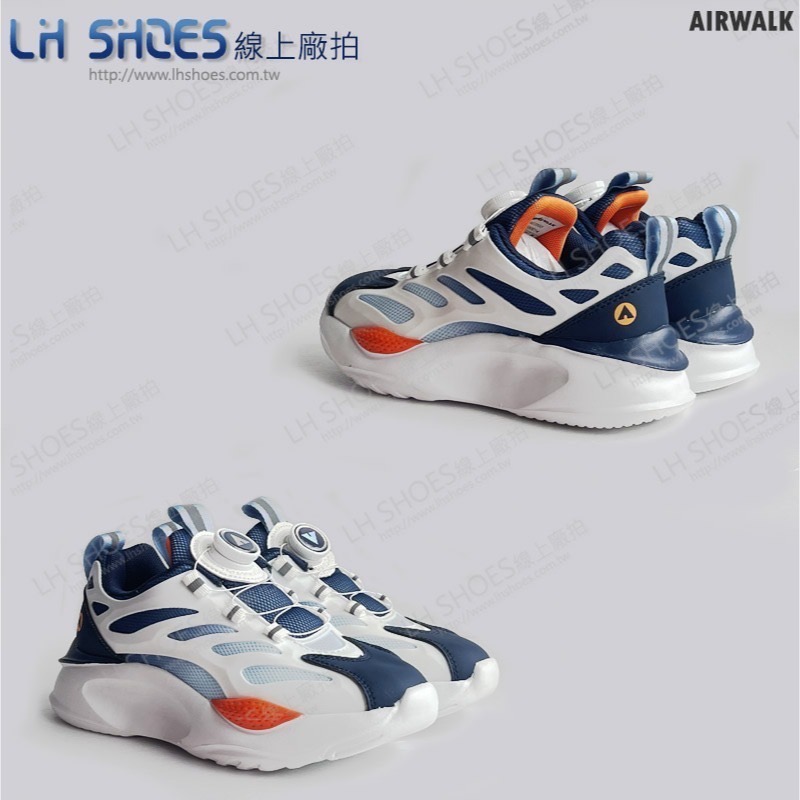 B品 AIR WALK 轉扣 運動鞋 童鞋 白/藍 CM 20 (AW23555)-細節圖2